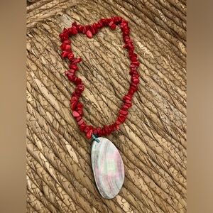 Red Coral Necklace with Abalone Pendant